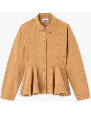 Ganni Washed Peplum Shirt - Natural