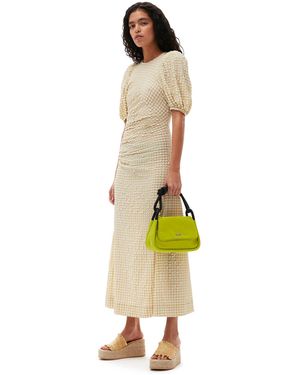 Ganni Short Sleeve Seersucker Puff Sleeves Dress - Metallic
