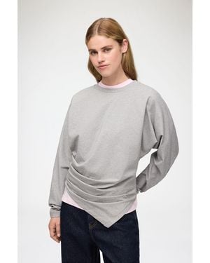 Ganni Bluse Aus Drapiertem Jerseystoff Bio-Baumwolle - Grau