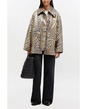 Ganni Leopard Laminated Cotton Jacket - Natural