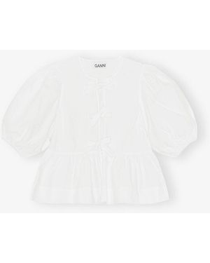 Ganni White Poplin Peplum Waist Blouse