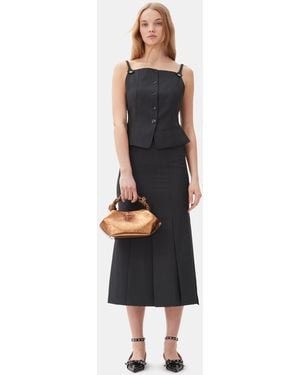 Ganni Dark Stripe Suiting Midi Skirt - Black
