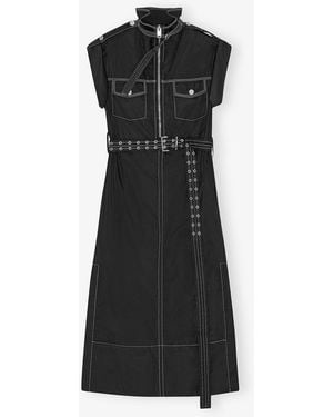 Ganni Stretch Cotton Dress - Black