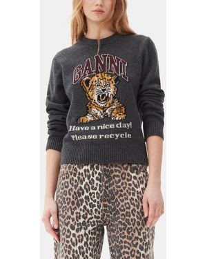 Ganni Dark Graphic Tiger Jumper - Grey