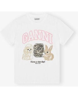 Ganni Animal Print T-Shirt - White