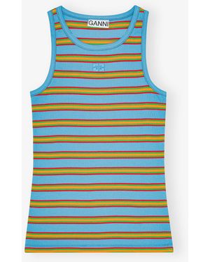 Ganni Multicolour Striped Rib Tank Top - Blue