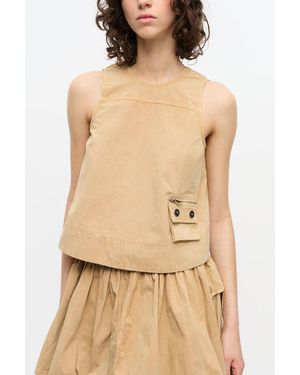 Ganni Washed Stretch Cotton Sleeveless Top - Natural