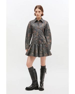 Ganni Floral Shirt Dress - Grey