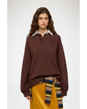 Ganni Polo Shirt With Heart Embroidery - Brown