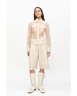 Ganni Ivory Cotton Melange Tailoring Wide Shorts - Natural