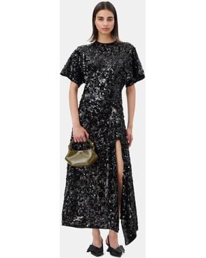 Ganni Velvet Sequins Long Dress - Black