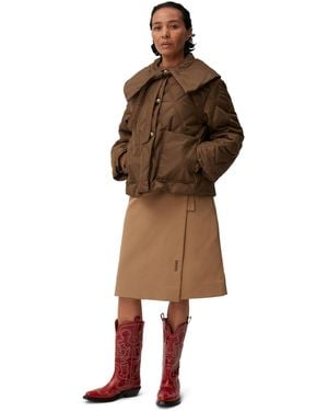 Ganni Ripstop Quilt Big Collar Jacket - Brown