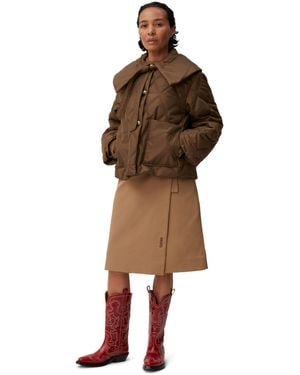 Ganni Ripstop Quilt Big Collar Jacket - Brown