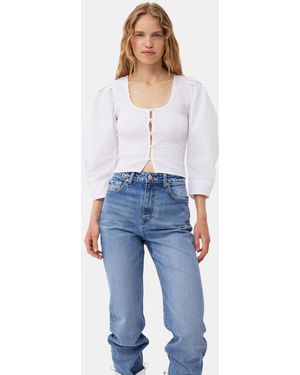 Ganni 3/Sleeve Cotton Poplin Smock Blouse - Blue