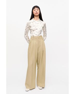 Ganni Twill Suiting Mid Waist Pants - Natural