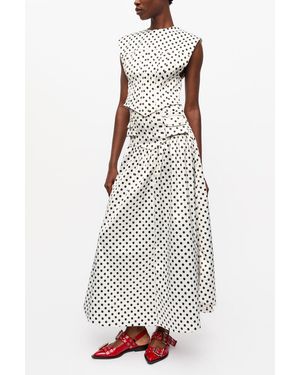 Ganni Polka-Dot Double Satin Long Pocket Skirt - White
