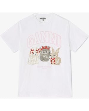 Ganni Animals Print T-Shirt - White