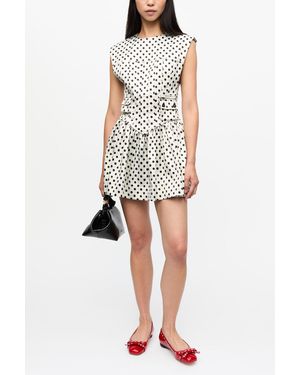 Ganni Polka-Dot Satin Corset Mini Dress - White