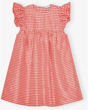 Ganni Crinkled Check Taffeta Dress - Pink
