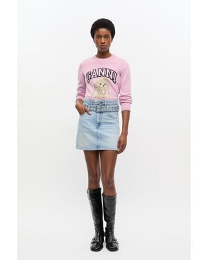 Ganni Light Denim Mini Skirt - Pink