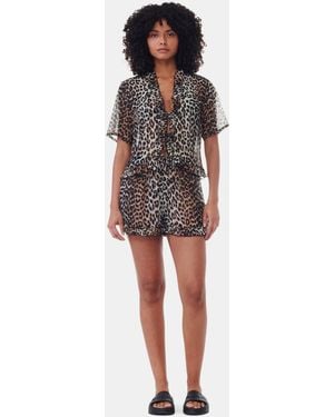 Ganni Printed Chiffon Ruffle Shorts - Multicolor