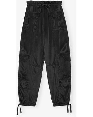 Ganni Washed Satin Pocket Trousers - Black