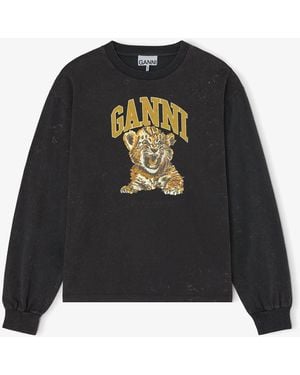 Ganni Long-Sleeve T-Shirt With Tiger - Black