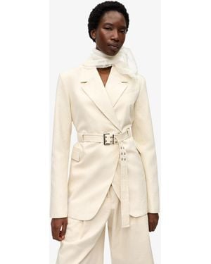Ganni Ivory Cotton Melange Tailoring Blazer - Natural