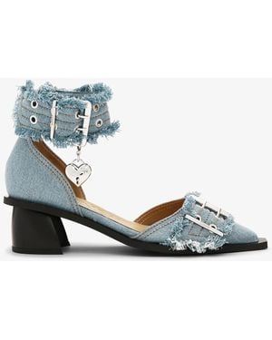 Ganni Feminine Buckle Open Cut Pumps - Blue