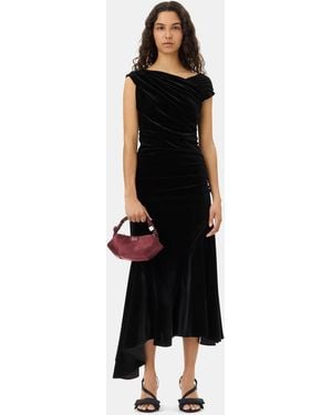 Ganni Velvet Ruched Dress - Black
