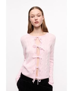 Ganni Cashmere Mix Tie String Cardigan - Pink