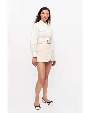 Ganni Ivory Cotton Melange Tailoring Mini Skirt - White