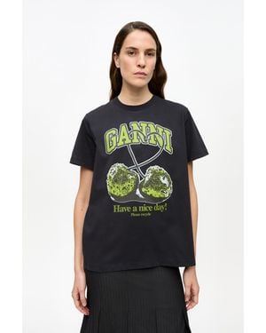 Ganni Basic Jersey Cherry Relaxed T-Shirt Organic Cotton - Black