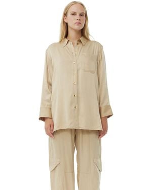 Ganni Washed Satin Shirt - Natural