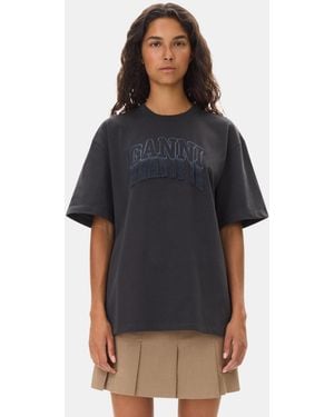 Ganni Black Heavy Cotton Drop Shoulder Fringe T-shirt Size 2xs