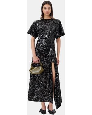 Ganni Velvet Sequins Long Dress - Black