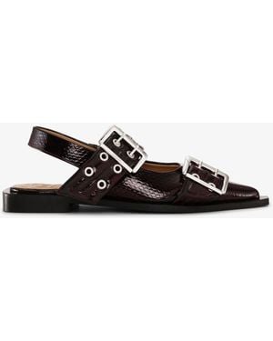 Ganni Snake Burgundy Feminine Buckle Ballerinas - Black