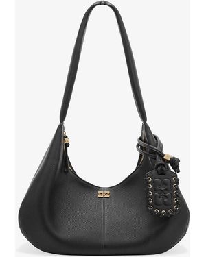 Ganni Grained Medium Hobo Bag - Black