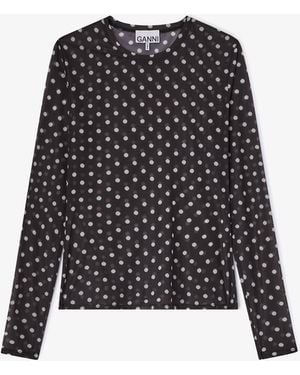 Ganni Printed Sheer Long-Sleeve Top - Black