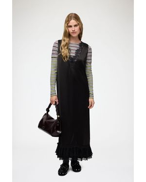 Ganni Langes Kleid Aus Spitzensatin - Schwarz