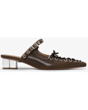 Ganni Lace-Up Mules - White