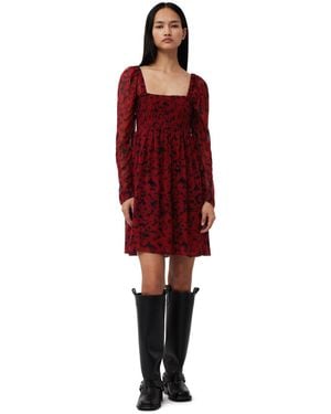 Ganni Printed Georgette Mini Dress - Red