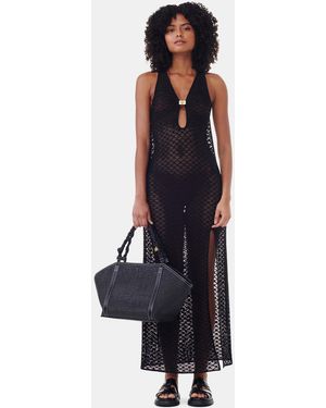 Ganni Mesh Lace Long Dress - Black