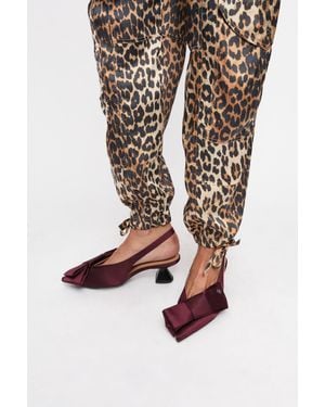 Ganni Burgundy Bow Kitten Heel Pumps - Red