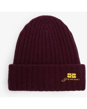Ganni Wool Knit Beanie - Red