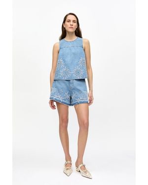 Ganni Broderie Anglaise Shorts - Blue