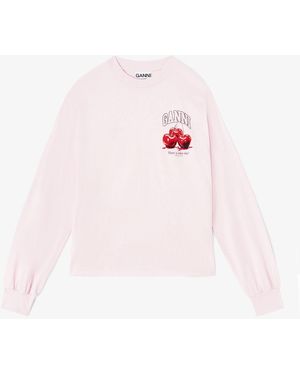 Ganni Long-Sleeve Fruit T-Shirt - Pink