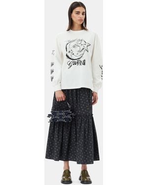 Ganni Floral Printed Maxi Skirt Organic Cotton - White