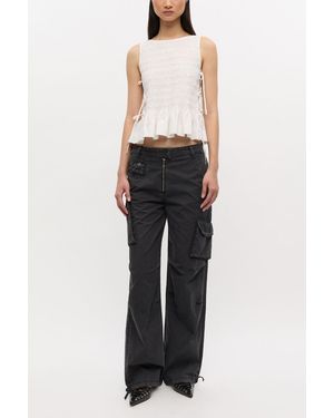 Ganni Washed Twill Trousers Organic Cotton - White