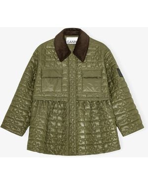 Ganni Quilt Midi Jacket - Green